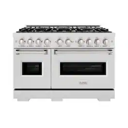 ZLINE - 48 in. Classic Double Oven Gas Range in Satin Steel Stainless w/ 8 Brass Burners (CGRS-BR-48) - Stainless Steel