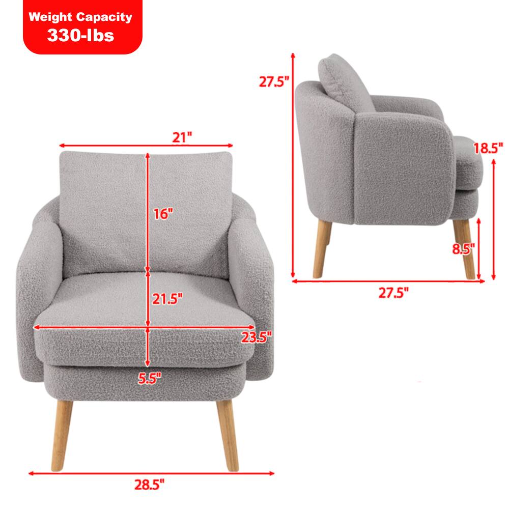 Weight Capacity: 330-lbs

Dimensions:
- Width: 28.5"
- Depth: 27.5"
- Height: 27.5"
- Seat Height: 5.5"
- Seat Depth: 21.5"
- Seat Width: 21"
- Arm Height: 21"
- Arm Depth: 18.5"
- Back Height: 16"
- Arm Width: 8.5"