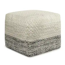 Simpli Home - Macie Square Woven Pouf - Grey and White