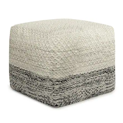 Front. Simpli Home - Macie Square Woven Pouf - Grey and White.
