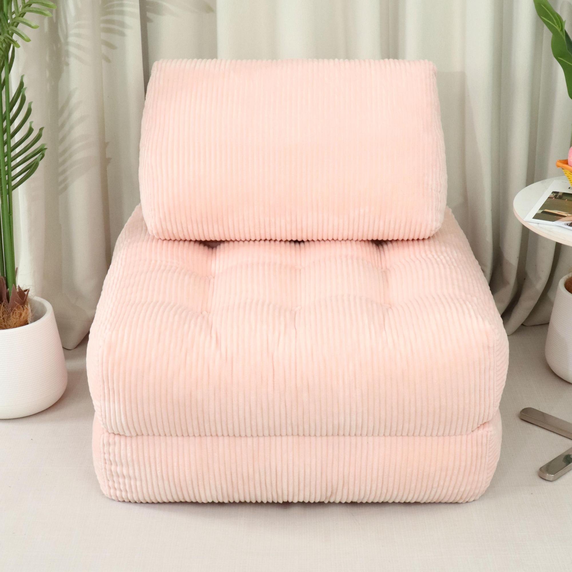 Angle. GOODSILO - Corduroy Fabric Beanbag Couch for Living Room, Bedroom and Dorm, Cozy Fluffy Cloud Mini Couch - Pink.