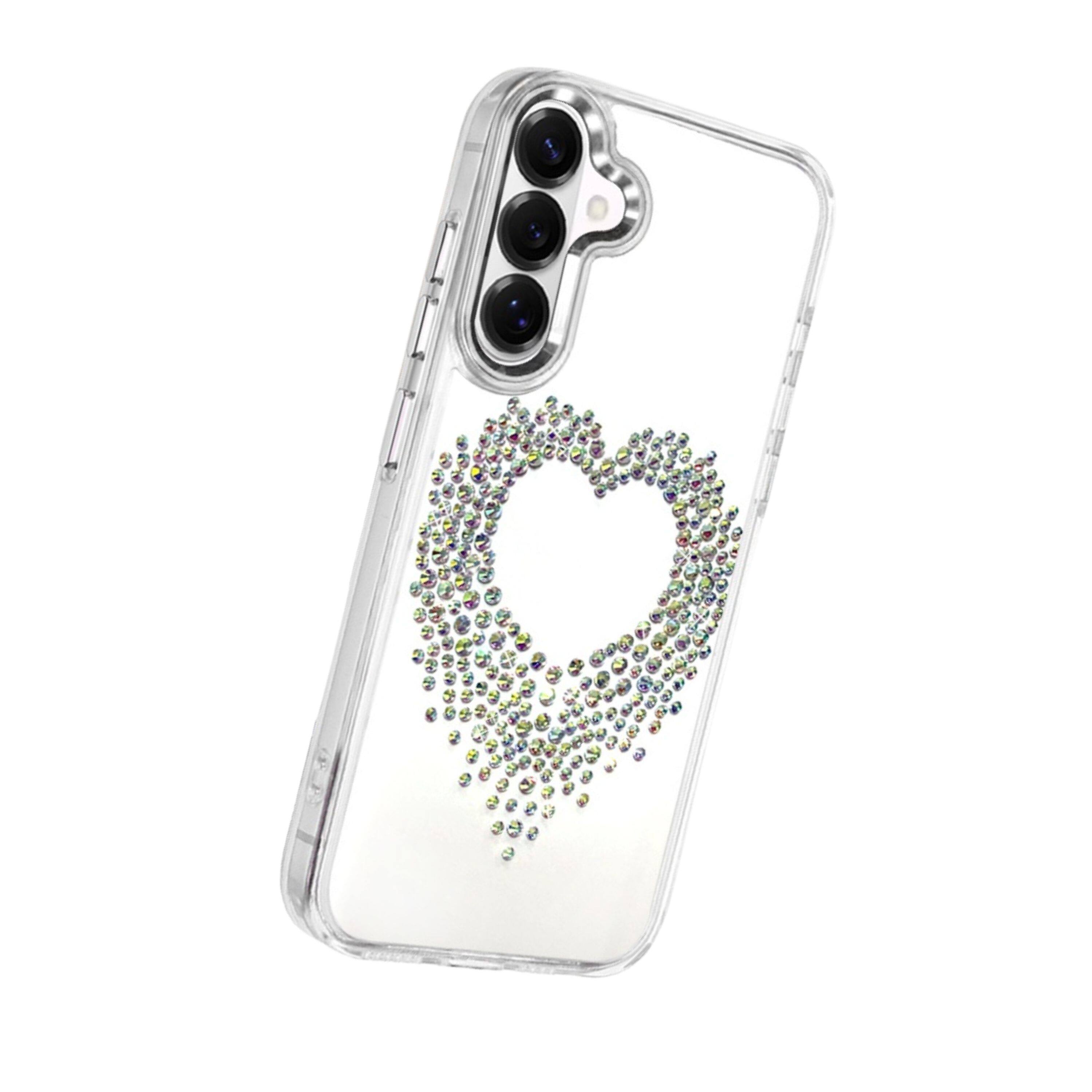 Left. Kitcheniva - Heart Rhinestone Clear Case With Tempered Glass For Samsung S26 Plus Silver - Silver.