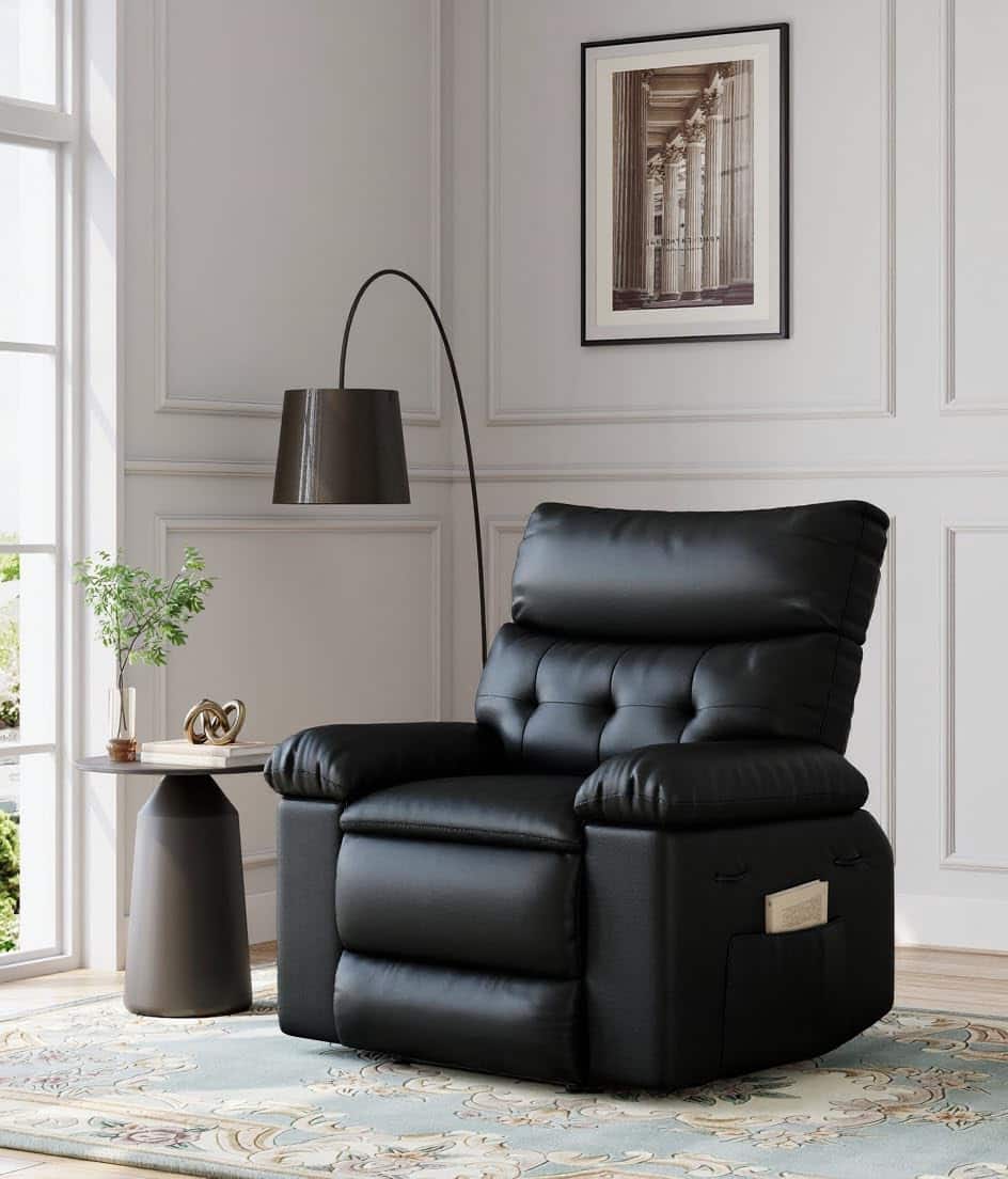 Babevy - Oversized Wide Recliner Chair - Heat and Massage, PU Leather Extra Wide Manual Recliner for Adults, Large Lazy Chair - Black