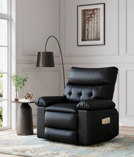 Babevy - Oversized Wide Recliner Chair - Heat and Massage, PU Leather Extra Wide Manual Recliner for Adults, Large Lazy Chair - Black