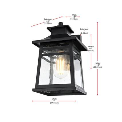 Extension 8.5" (21.59cm)
Width 4.5" (11.43cm)
Extension 1" (2.54cm)
Length 6.3" (16cm)
Height 11.5" (29.21cm)
Width 7" (17.78cm)