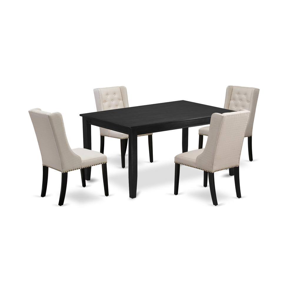 Left. East West Furniture - East West Furniture DUFO5-BLK-01 5-Pc Modern Dining Set Includes 1 Rectangular Dining Table and 4 Cream Linen Fabric - Black.