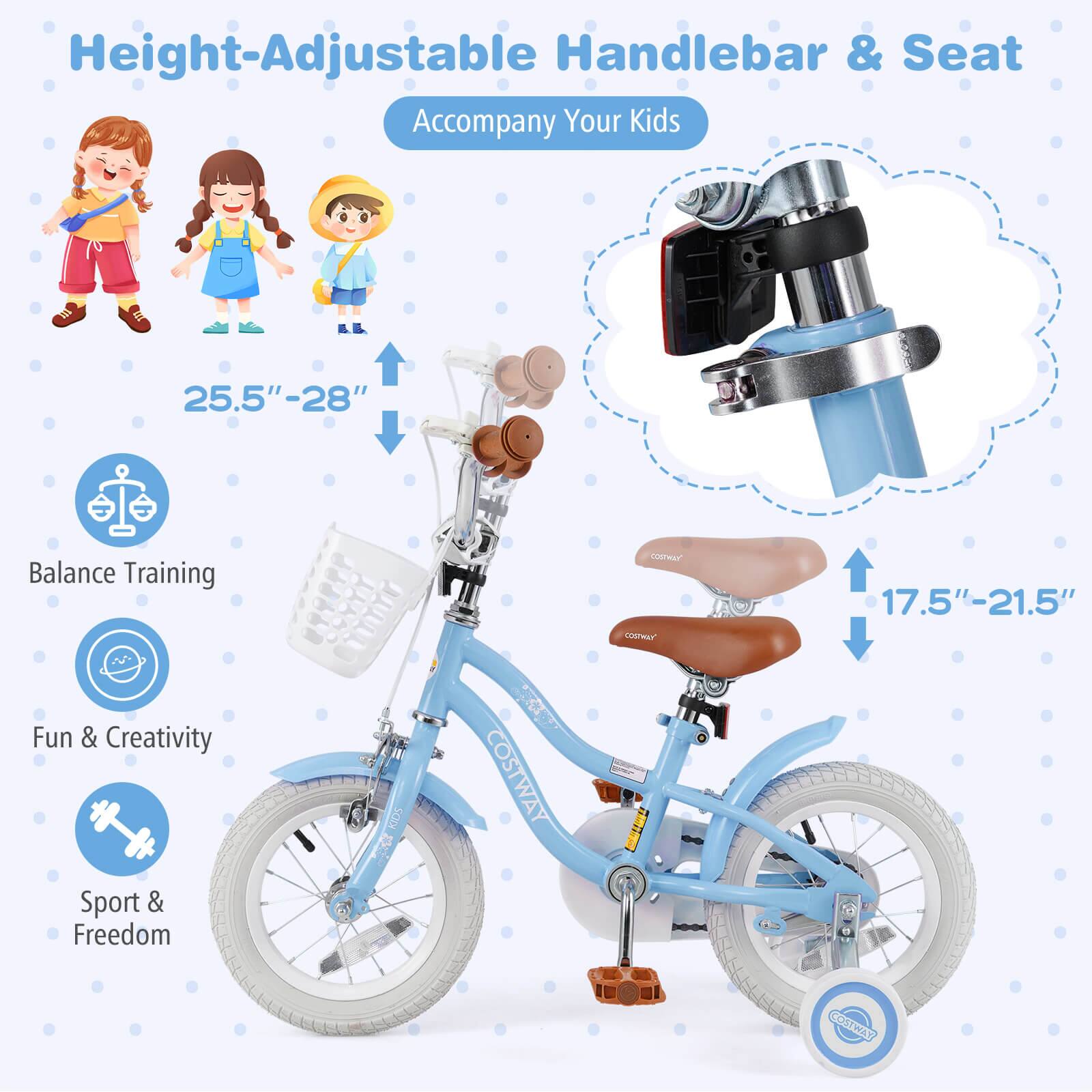 Height-Adjustable Handlebar & Seat  
Accompany Your Kids  

25.5" - 28"  

Balance Training  
Fun & Creativity  
Sport & Freedom  

17.5" - 21.5"  

COSTWAY