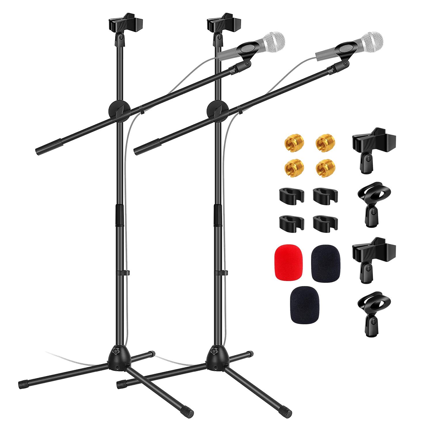 5 CORE - Microphone Stand Floor Pair Universal Adjustable 63" Tripod Mic Stands w Boom Arm