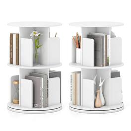 Costway - 2 PCS 2-Tier Rotating Bookshelf 360° Display Rack Dividers & Anti-falling Baffles - White