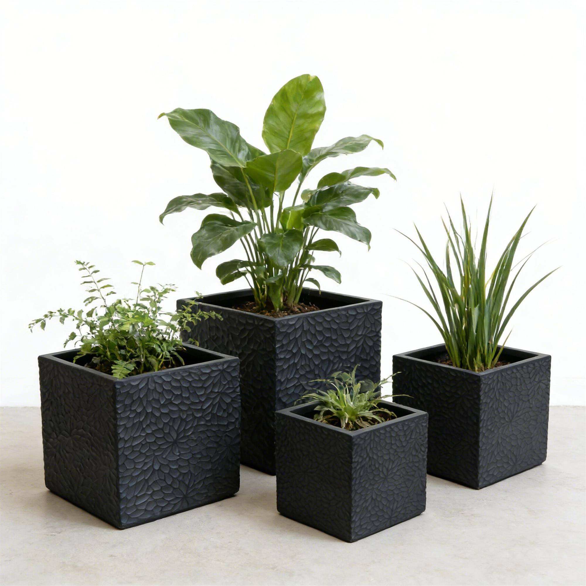 Alt View 2. Boyel Living - 4  Piece Magnesium Oxide Planter Set  Square Grey Flower Pots with Drainage Holes - Gray.