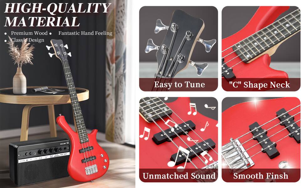 HIGH-QUALITY MATERIAL  
- Premium Wood  
- Fantastic Hand Feeling  
- Classic Design  

Easy to Tune  
"C" Shape Neck  
Unmatched Sound  
Smooth Finish