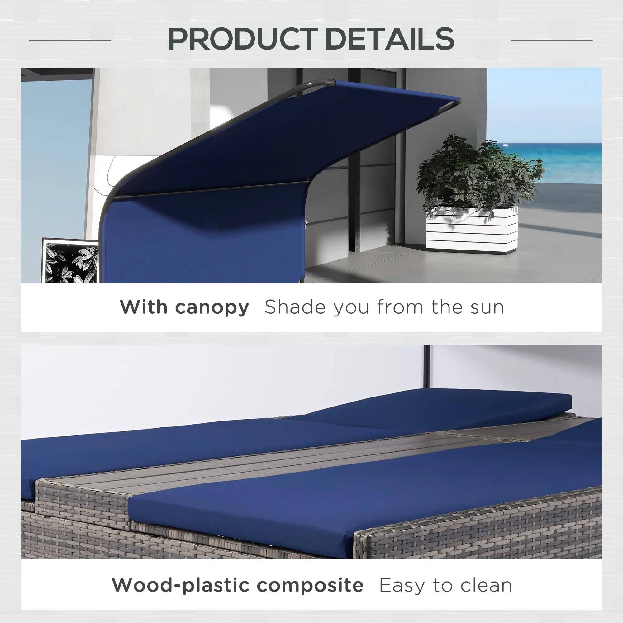 PRODUCT DETAILS

With canopy
Shade you from the sun

Wood-plastic composite
Easy to clean