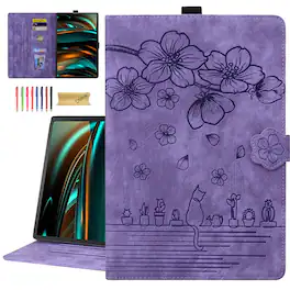 Dteck - For Samsung Galaxy Tab A11+ 2025/A9+ 2023 11-inch Embossed Flower Pattern Folio Case Card Slots Kickstand Cover - Purple