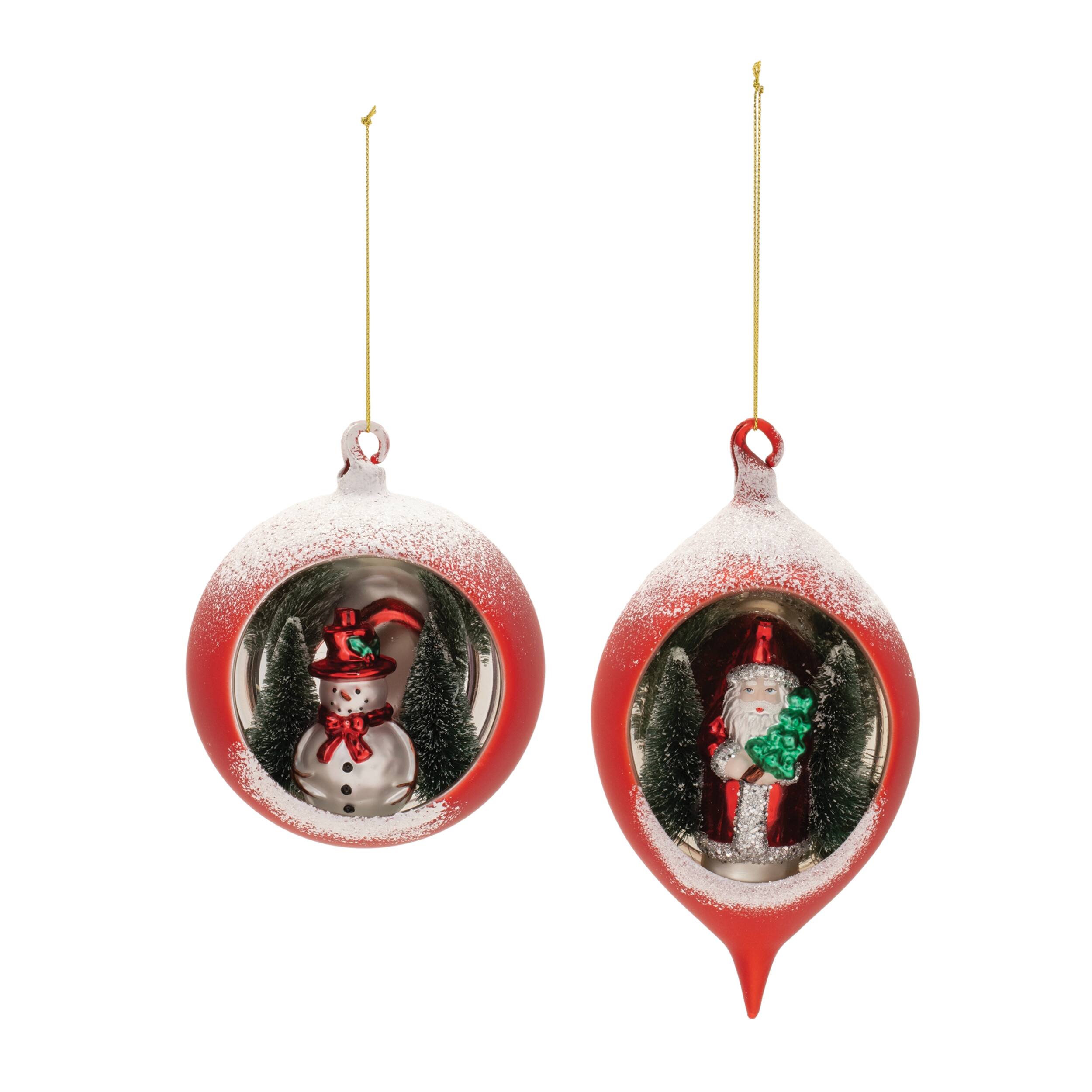 Left. BreeBe - Mercury Glass Ornament with Pine Trees (Set of 6) - Red, White, Green.