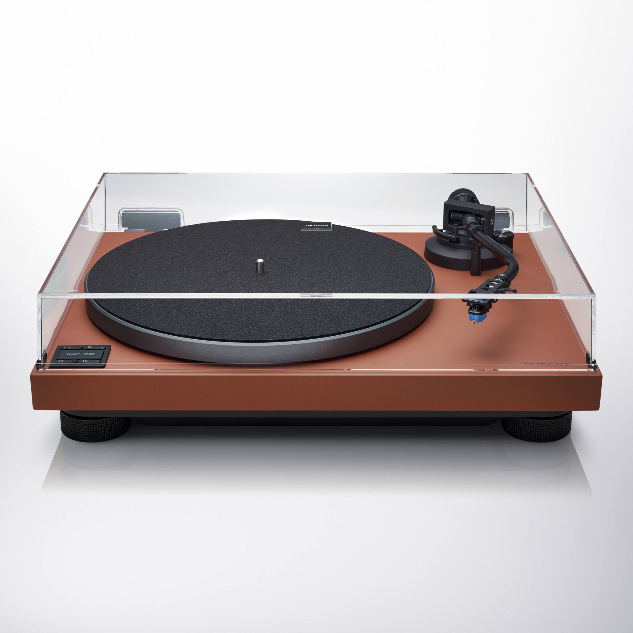 Angle. Technics - Technics HiFi Bluetooth Turntable with Coreless Direct Drive Motor, Audiophile-Grade Cartridge and Precision Tonearm - Terracotta Brown.