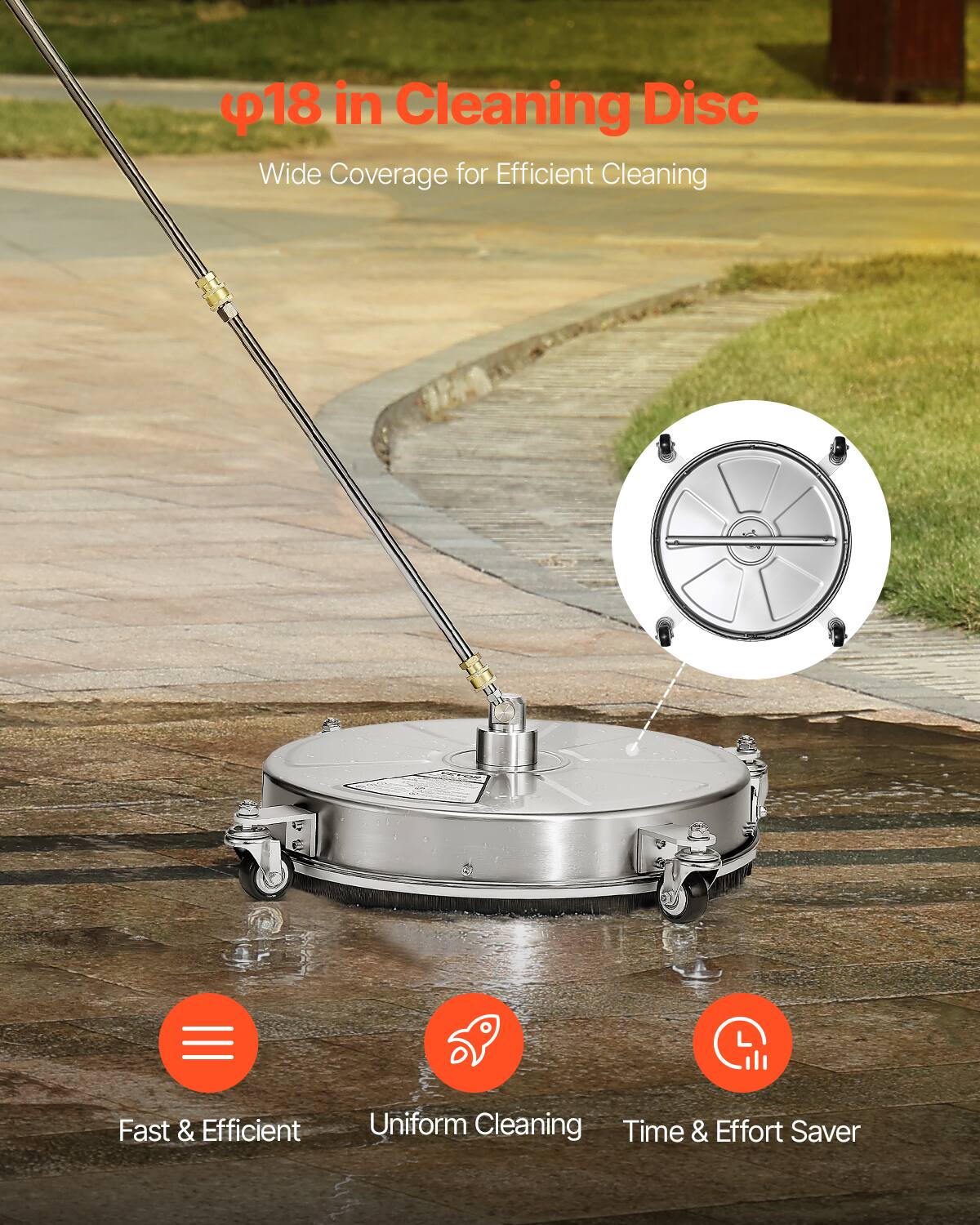 18 in Cleaning Disc  
Wide Coverage for Efficient Cleaning  

Fast & Efficient  
Uniform Cleaning  
Time & Effort Saver