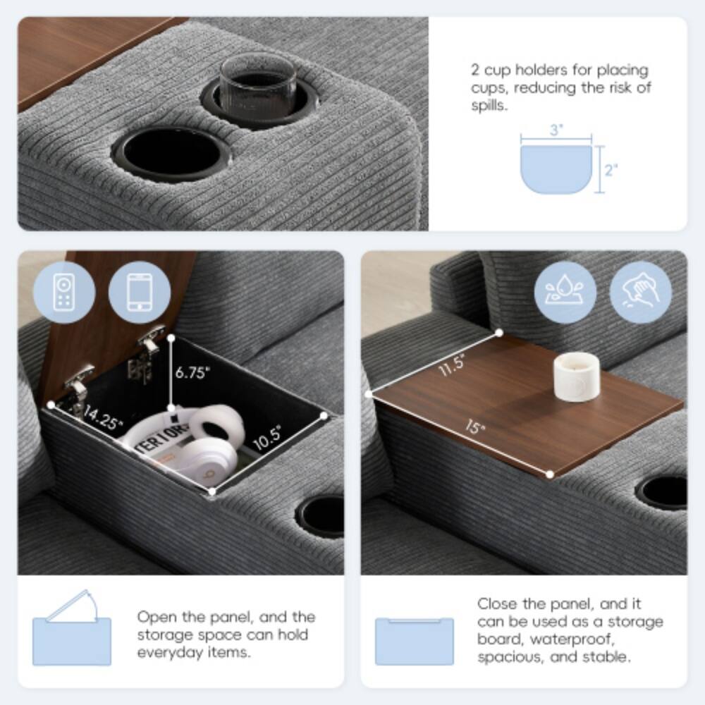 2 cup holders for placing cups, reducing the risk of spills. 3" x 2" 6.75" x 14.25" x 10.5" x 11.5" x 15" Open the panel, and the storage space can hold everyday items. Close the panel, and it can be used as a storage board, waterproof, spacious, and stable.