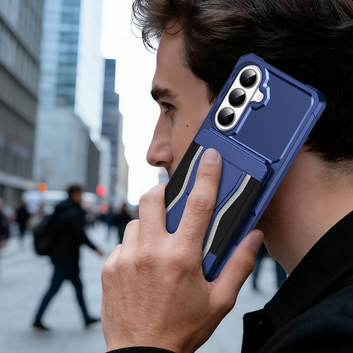 Alt View 3. Dteck - Rugged Wallet Case for Samsung Galaxy S26, Shockproof Protective Cover with Elastic Card Holder and Kickstand - Darkblue.
