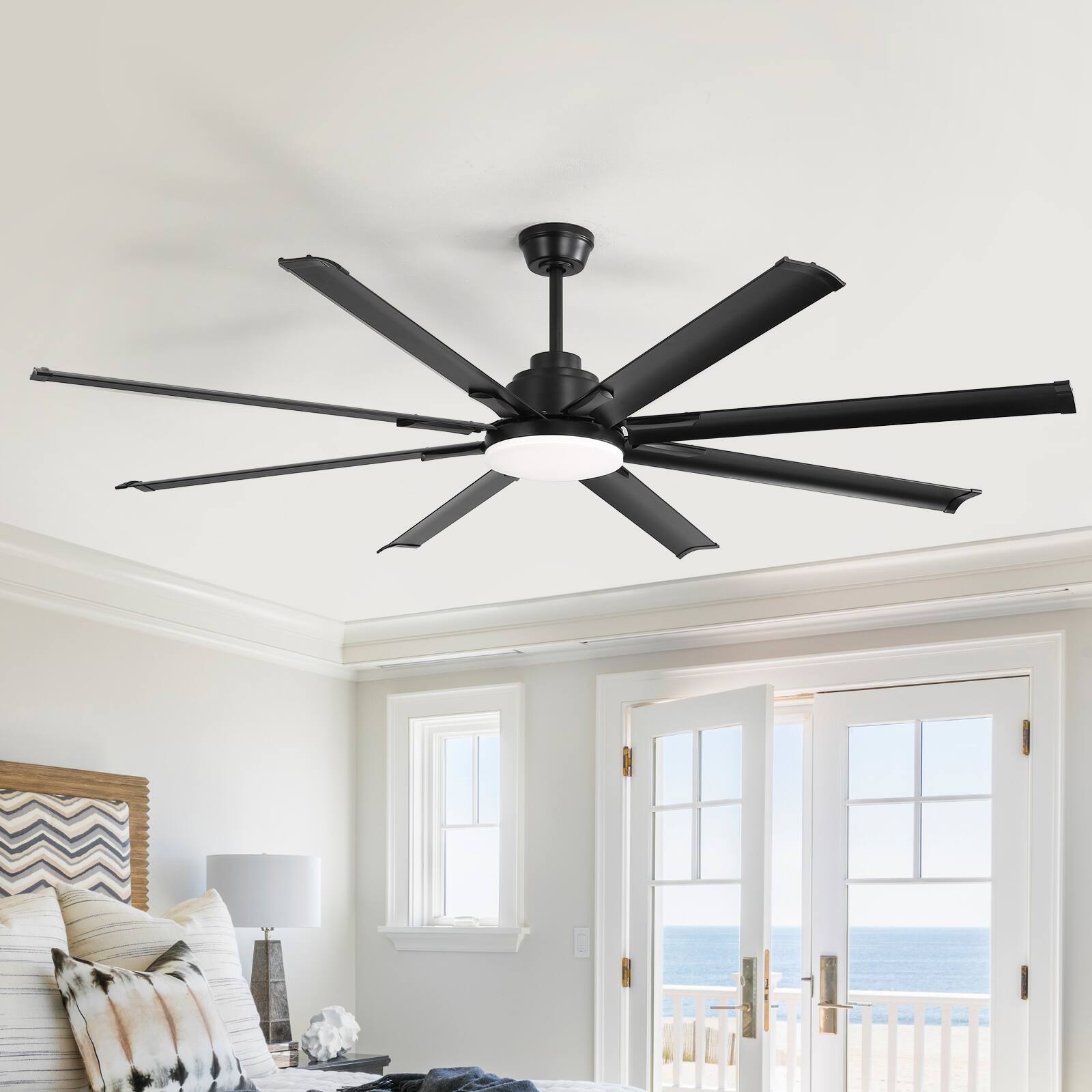 Alt View 2. Sofucor - Large Smart Ceiling Fan with Light, Indoor/Outdoor, Alexa/Google/App Control, 8 ABS Blades, Remote - Black-72inch.