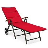 Costway Aluminum Rattan Lounger Recliner 5-Position Adjustable Chair - Red - Front_Zoom