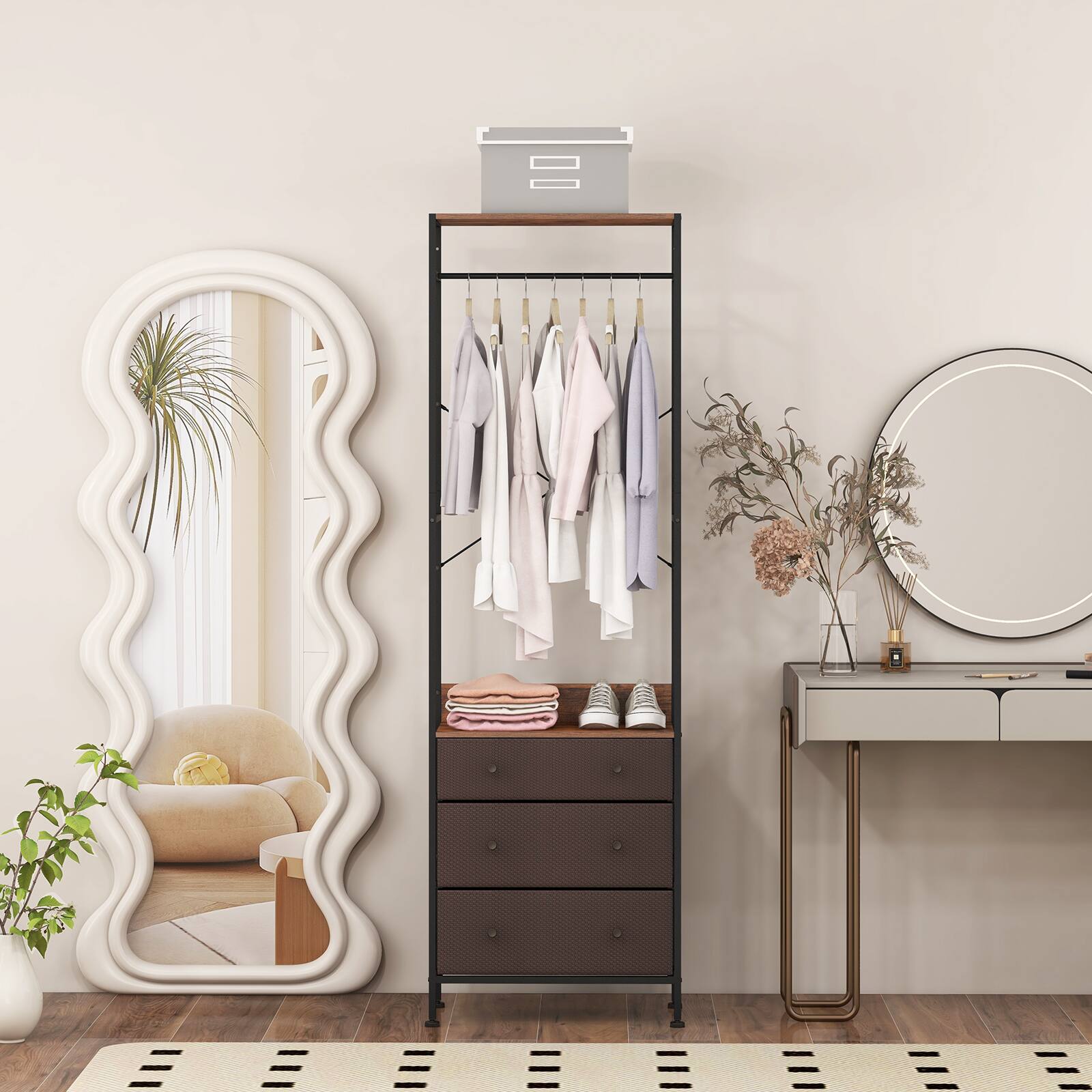Alt View 7. Ecooso - Freestanding Closet Organizer with 3-Position Hanging Rod and Storage Shelves - Brown.