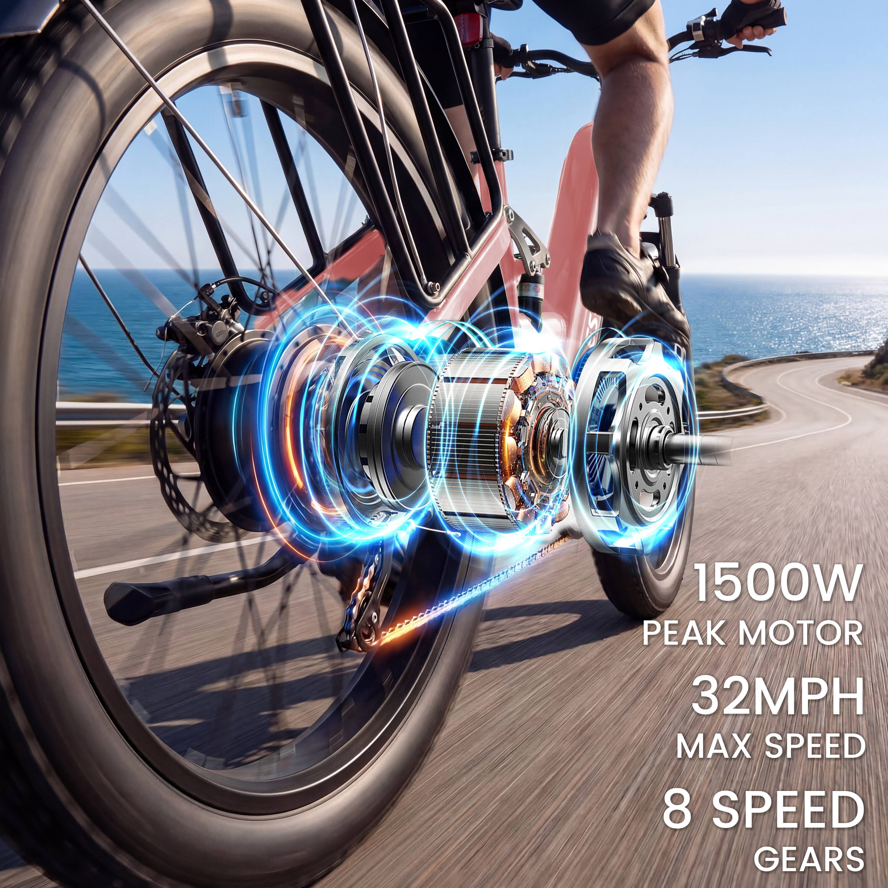 1500W Peak Motor  
32MPH Max Speed  
8 Speed Gears