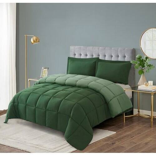 Angle. Hivvago - Twin/Twin XL Traditional Microfiber Reversible 3 Piece Comforter Set in Green - Green.