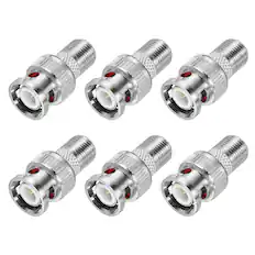 Front. Unique Bargains - 6pcs Coaxial Connector, F Female to BNC Male Adapter Extender 75 Ohm Nickel Plated for CCTV, Gaming Console - Silver.