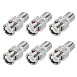 Unique Bargains - 6pcs Coaxial Connector, F Female to BNC Male Adapter Extender 75 Ohm Nickel Plated for CCTV, Gaming Console - Silver