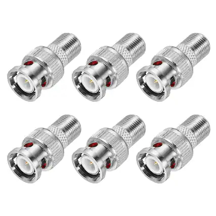 Front. Unique Bargains - 6pcs Coaxial Connector, F Female to BNC Male Adapter Extender 75 Ohm Nickel Plated for CCTV, Gaming Console - Silver.