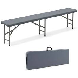 Costway - 6 ft Plastic Folding Bench with 1320 LBS Capacity Handle & Lock For Outdoor Picnic - Gray