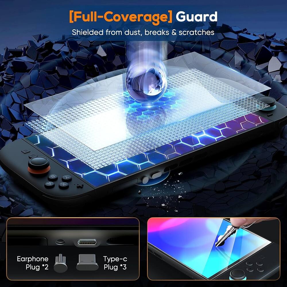 [Full-Coverage] Guard  
Shielded from dust, breaks & scratches  

Earphone Plug *2  
Type-c Plug *3