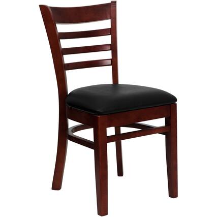 Front. Emma + Oliver - Ladder Back Wooden Restaurant Dining Chair - Black Vinyl Seat/Mahogany Wood Frame.