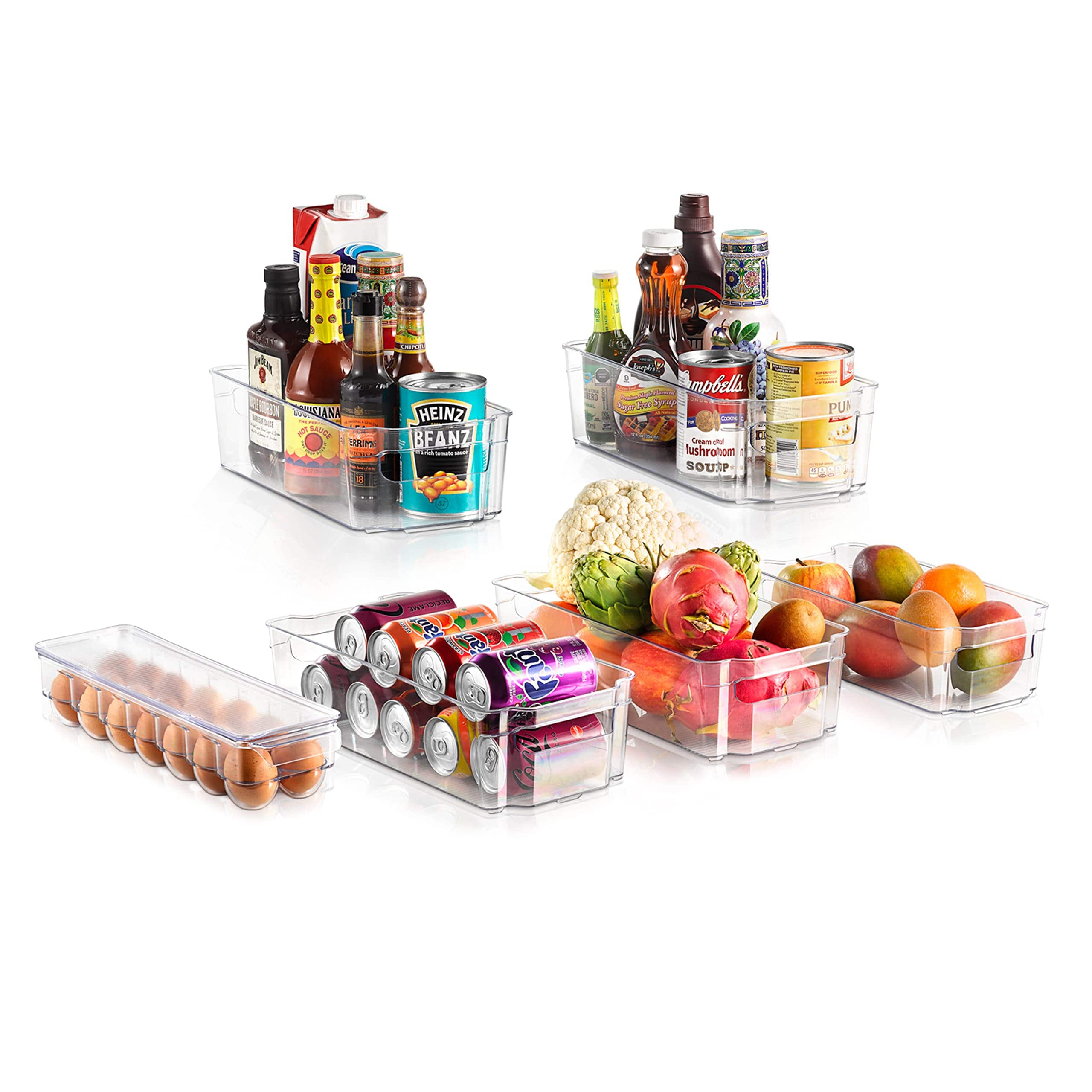 NutriChef - 6-Piece Refrigerator Organizer Bins, Stackable Storage Bins with Egg Holder for Fridge & Pantry (NCFO66)