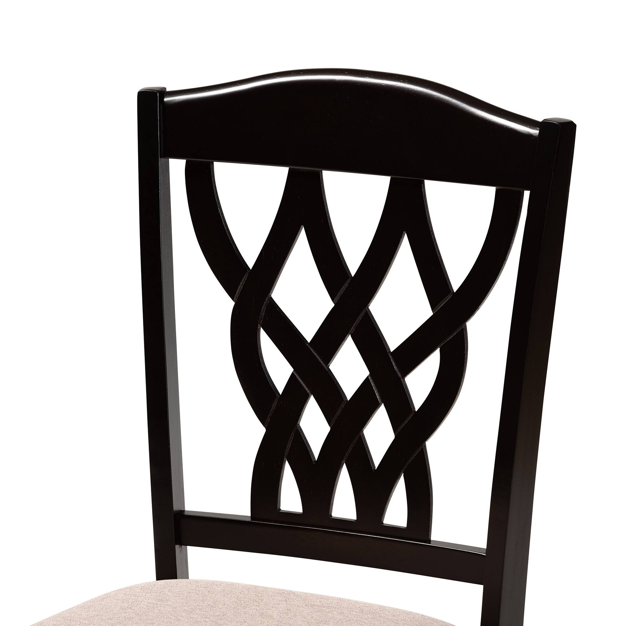 Back. Baxton Studio - Delilah Modern Fabric Upholstered and Finished Wood 2-Piece Dining Chair Set - Sand/Dark brown.
