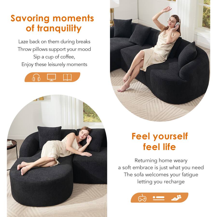 Anysun L Shape Chenille Sectional Sofa Curved Chaise, Modular Boneless ...