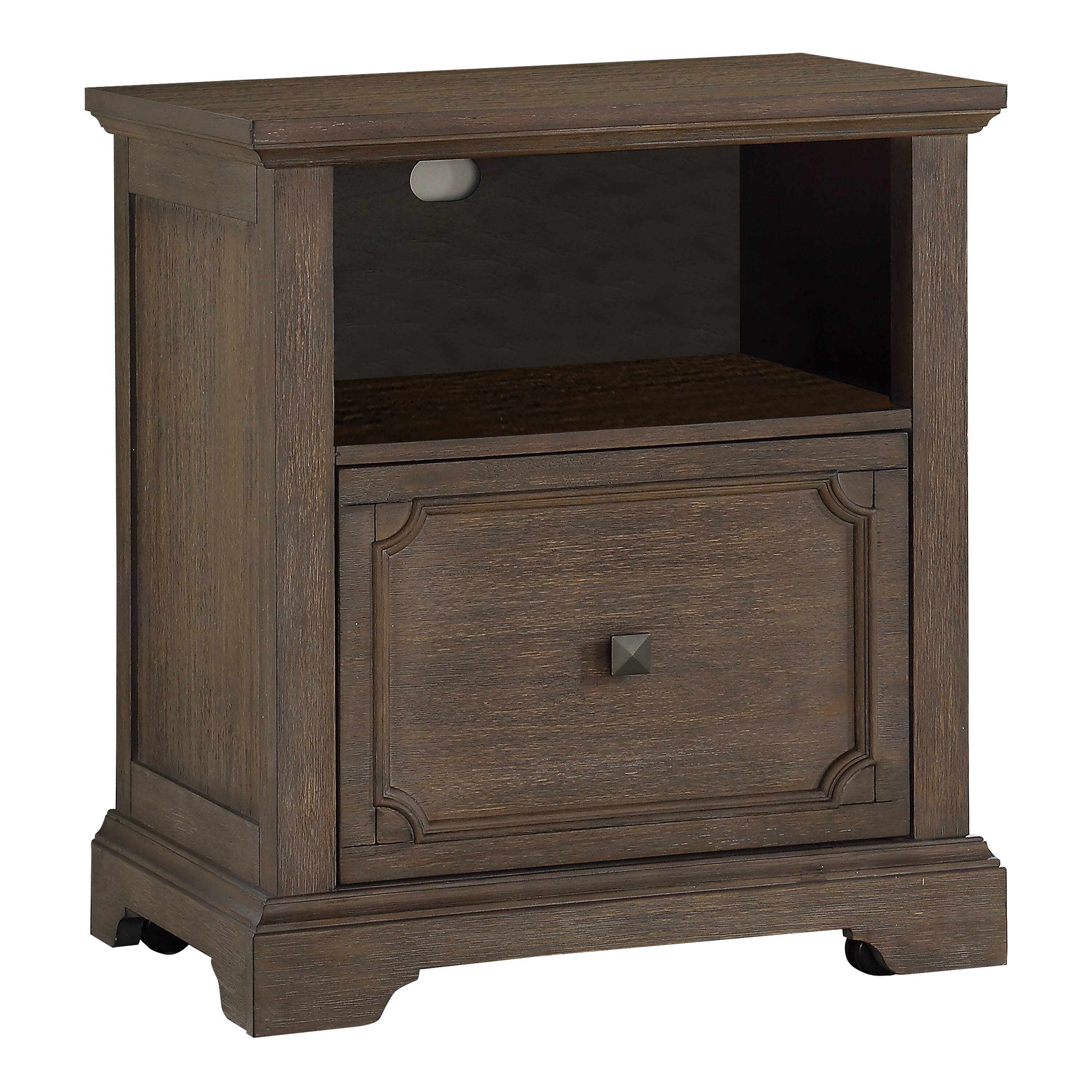 Angle. APRILSOUL - Dark Oak Finish 1pc File Cabinet Storage Drawer Shelf Casters Wooden Furniture.