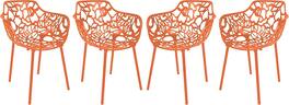 LeisureMod - Devon (Set of 4) Aluminum Outdoor Dining Chair - UV & Rust Resistant Stackable Floral Accent Chair - Orange