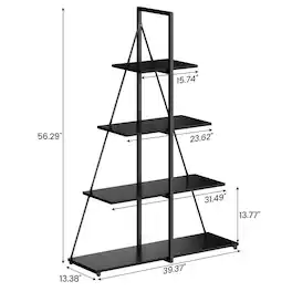 GARVEE - Boat-Shaped 4-Tier Bookshelf,Narrow Modern Bookcase,Space-Saving Storage Shelf for Bedroom, Stylish Home Decor - Black