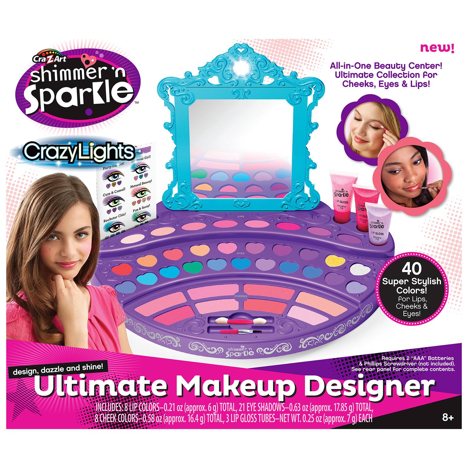 Ultimate Makeup Designer - Shimmer Sparkle To CrazyLights - a new! All-in-One Beauty Center! Ultimate Collection for Cheeks, Eyes & Lips! See in 81 shades - 40 Super Stylish Colors! For Lips, Cheeks & Eyes. Requires 2 "AAA" batteries & Phillips Screwdriver (not included). Dazzle and shine! See in 81 shades - 40 Super Stylish Colors! For Lips, Cheeks & Eyes. Requires 2 "AAA" batteries & Phillips Screwdriver (not included). Dazzle and shine! See in 81 shades - 40 Super Stylish Colors! For Lips, Cheeks & Eyes. Requires 2 "AAA" batteries & Phillips Screwdriver (not included). Dazzle and shine! See in 81 shades - 40 Super Stylish Colors! For Lips, Cheeks & Eyes. Requires 2 "AAA" batteries & Phillips Screwdriver (not included). Dazzle and shine! See in 81 shades - 40 Super Stylish Colors! For Lips, Cheeks & Eyes. Requires 2 "AAA" batteries & Phillips Screwdriver (not included). Dazzle and shine! See in 81 shades - 40 Super Stylish Colors! For Lips, Cheeks & Eyes. Requires 2 "AAA" batteries & Phillips Screwdriver (not included). Dazzle and shine! See in 81 shades - 40 Super Stylish Colors! For Lips, Cheeks & Eyes. Requires 2 "AAA" batteries & Phillips Screwdriver (not included). Dazzle and shine! See in 81 shades - 40 Super Stylish Colors! For Lips, Cheeks & Eyes. Requires 2 "AAA" batteries & Phillips Screwdriver (not included). Dazzle and shine! See in 81 shades - 40 Super Stylish Colors! For Lips, Che