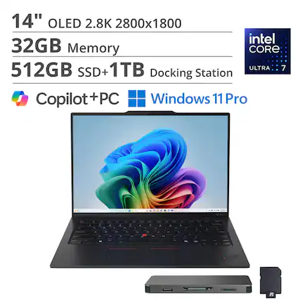 14" OLED 2.8K 2800x1800
32GB Memory
512GB SSD + 1TB
Intel Core Ultra 7
Docking Station
Copilot+PC
Windows 11 Pro