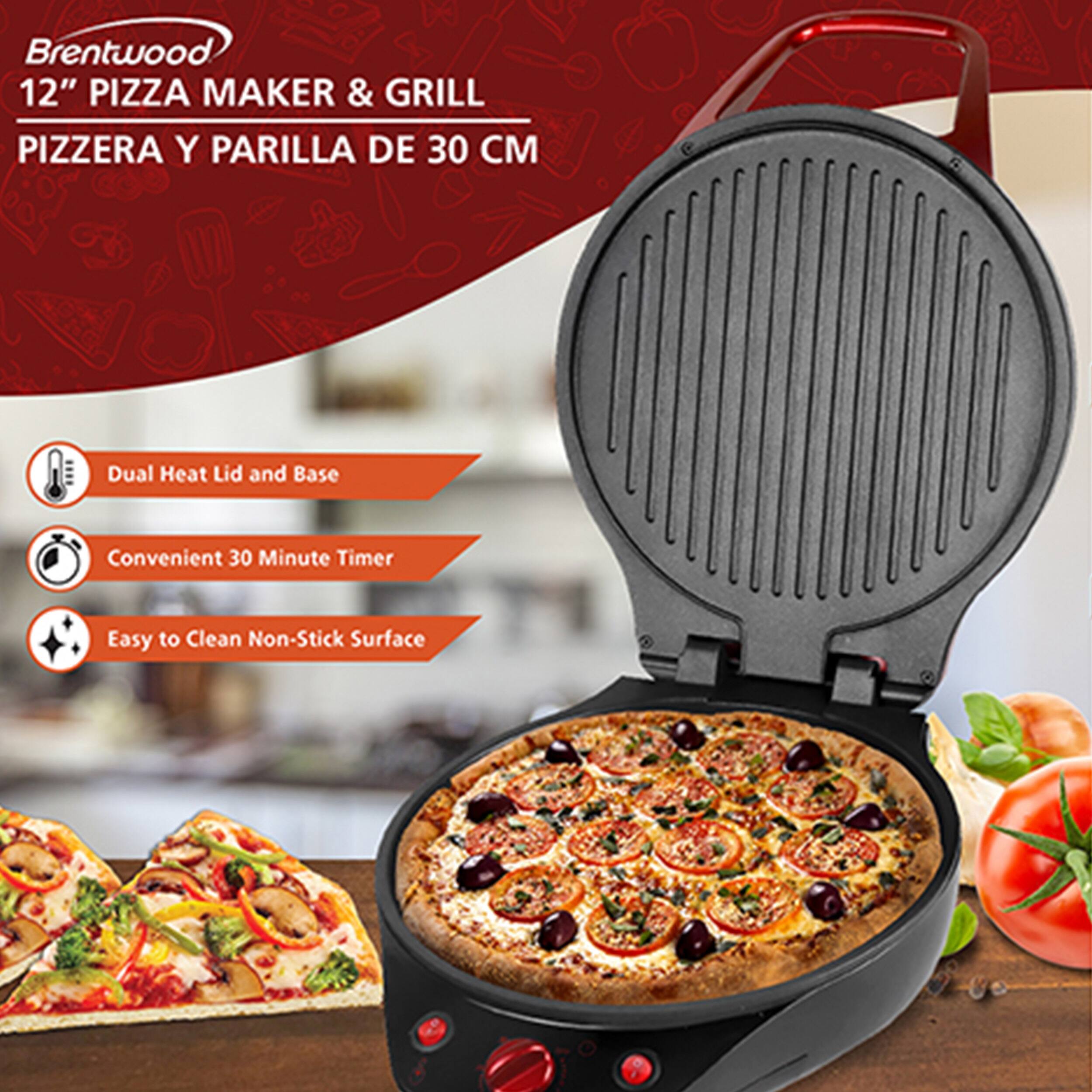Brentwood 12" PIZZA MAKER & GRILL PIZZERA Y PARILLA DE 30 CM

Dual Heat Lid and Base
Convenient 30 Minute Timer
Easy to Clean Non-Stick Surface