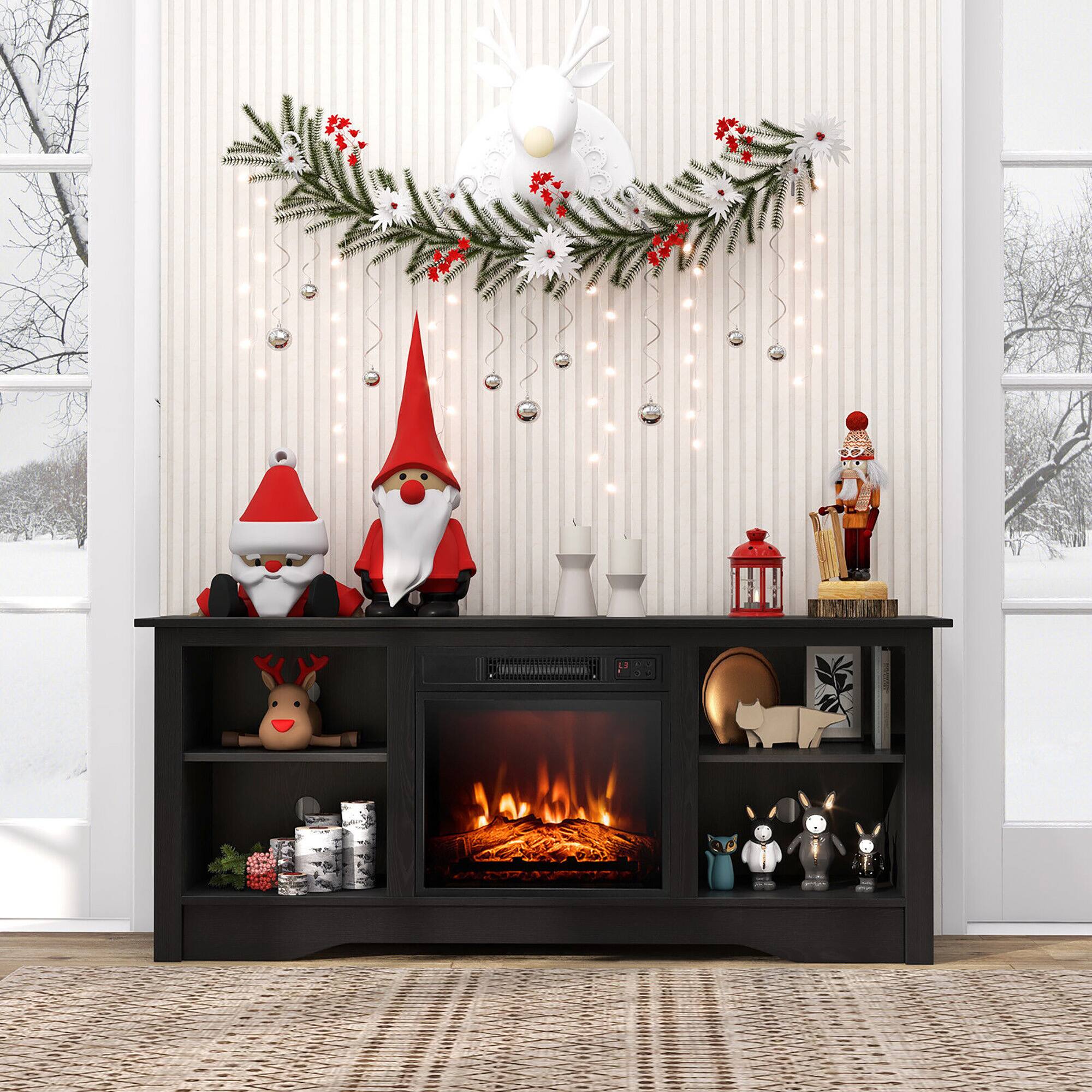 Alt View 3. Gymax - 58'' TV Stand with 18'' Electric Fireplace Heater 3-Adjustable Shelves for 65'' TV - Black.