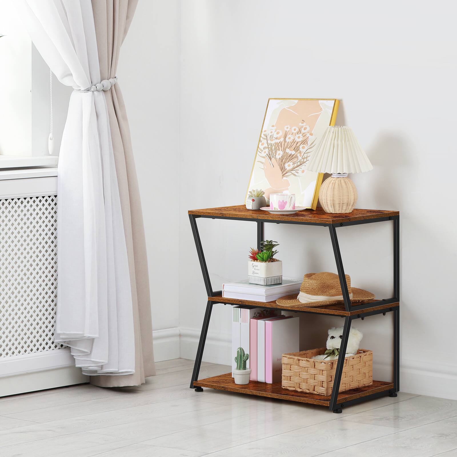 Alt View 1. Oumilen - 3-Tier Audio Equipment Stand with Brown Metal Frame and Wood Shelves - Brown.