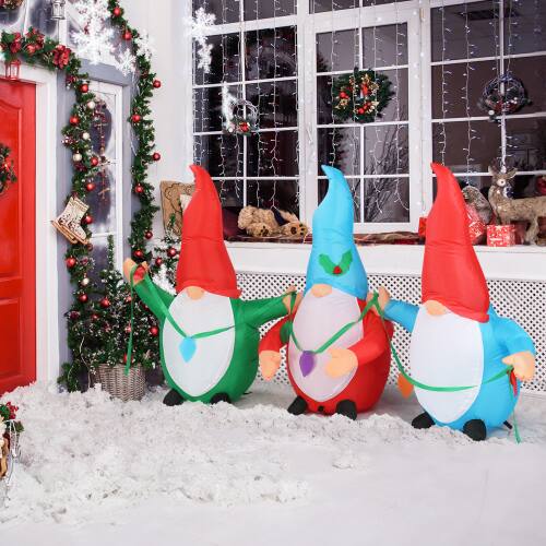 Alt View 7. Winado - 7FT Christmas Inflatables 3 Gnomes Elves Blow Up with Build in LED Lights for Outdoor Holiday Yard Party Decoration - Multicolor.