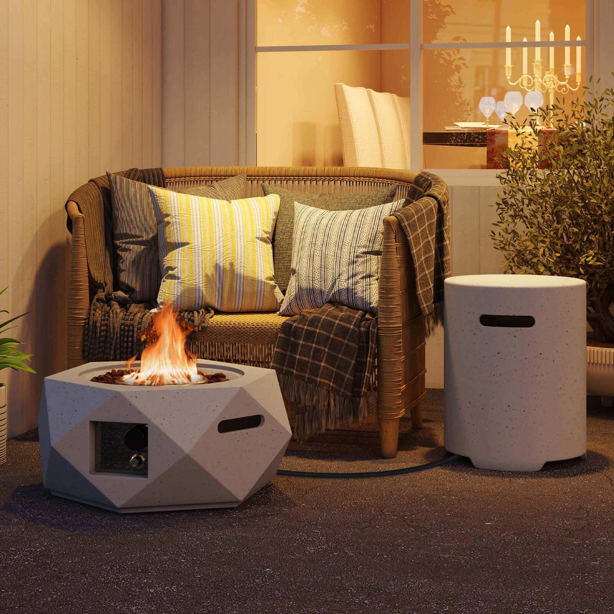Alt View 3. Costway - Costway 28" Hexagon Terrazzo Propane Gas Fire Pit Table Set with Hideaway Tank Holder - White.