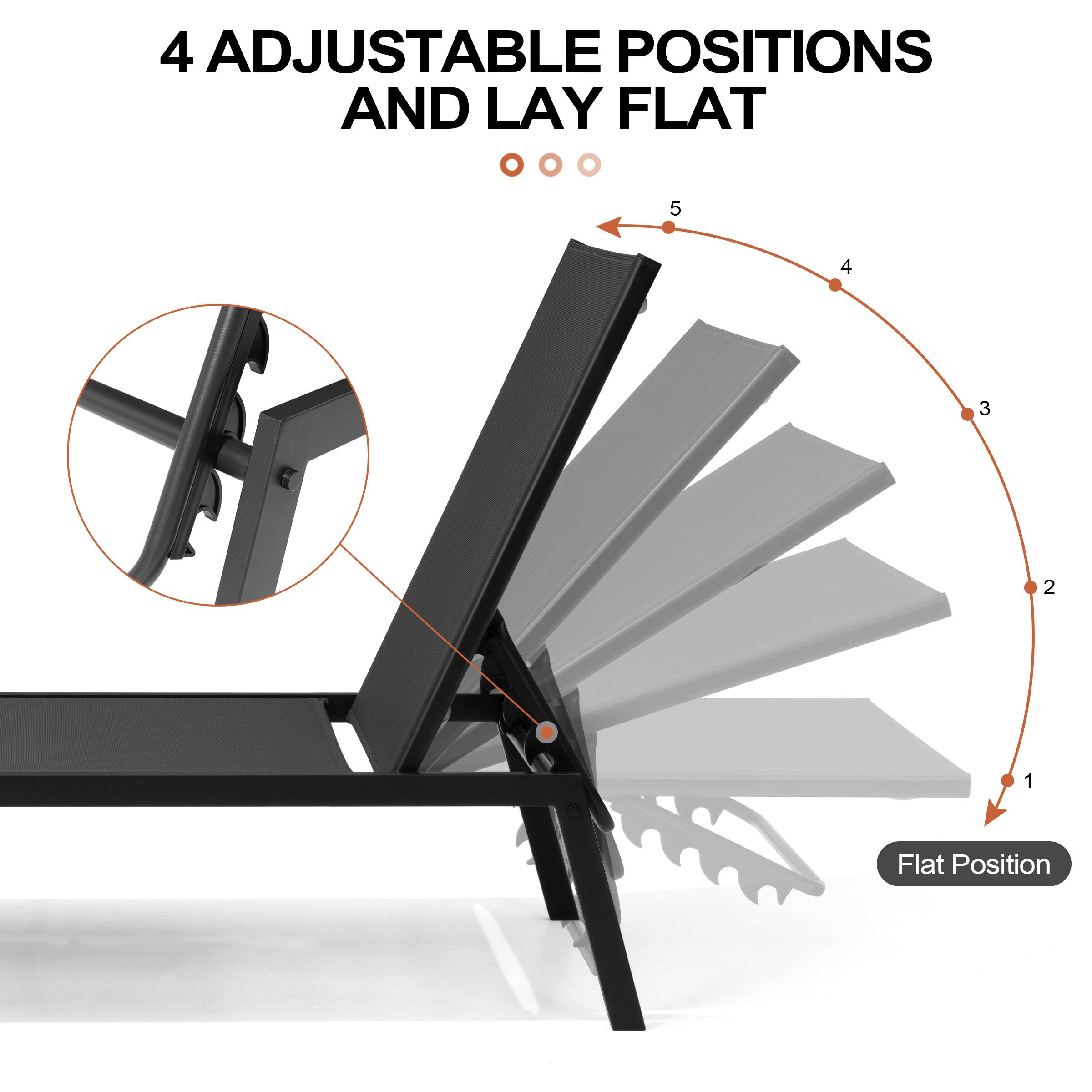 4 ADJUSTABLE POSITIONS AND LAY FLAT

5
4
3
2
1

Flat Position