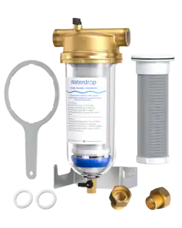 Waterdrop - BG102 Mega Spin Down Sediment Filter, Upgraded Reusable Backwash Whole House Water Filter System for City/Well Water - Clear
