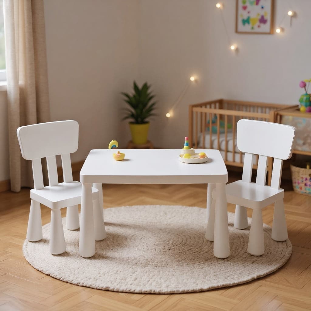 Kadyn - 3 Pieces Toddler Multi Activity Play Dining Study Kids Table and Chair Set- Small Folding Table for Arts & Crafts - White