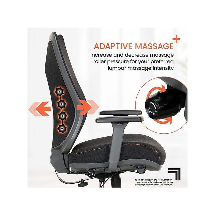 + ADAPTIVE MASSAGE  
Increase and decrease massage roller pressure for your preferred lumbar massage intensity.  
The images shown are for illustration purposes only and may not be an exact representation of the product.